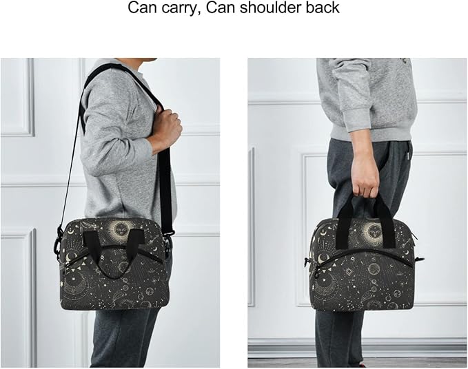 Moon And Stars Goth Insulated Lunch Bag Reusable Lunch Tote Bag Cooler Bag for Women Men Adult Lunch Box with Adjustable Shoulder Strap Leakproof Lunch Bag for Work School Picnic Camping