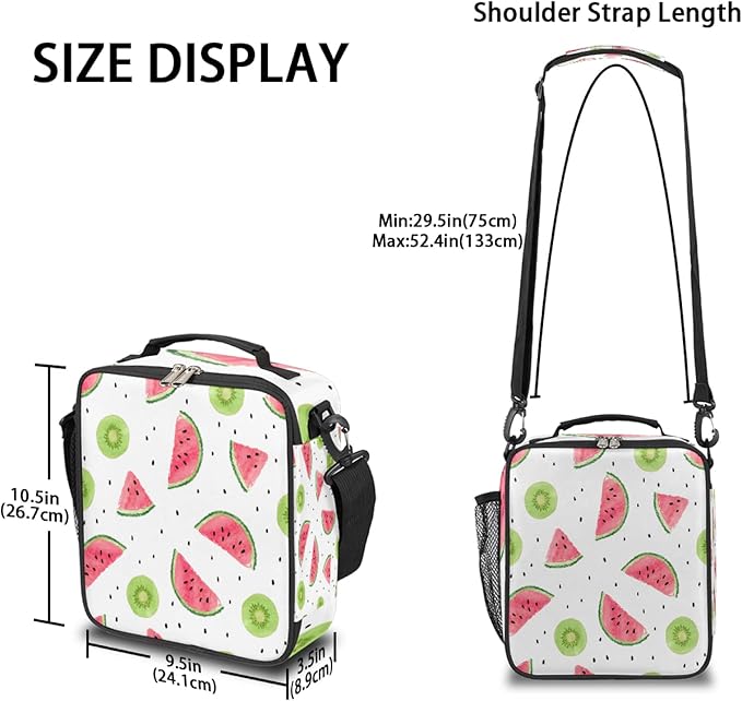Watermelon Fruit Kids Lunch Box Watermelon Kiwi Insulated Lunch Bag Tote for Girls Boys, Cooler Freezable Meal Prep Bag with Shoulder Strap Waterproof Lunch Container for School Office Picnic