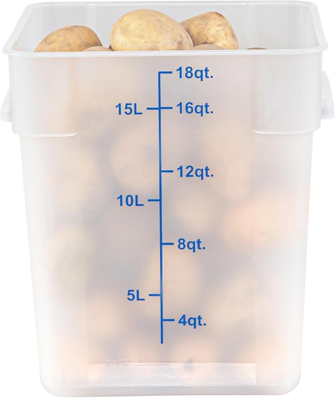 Restaurantware - Met Lux 18 Quart Food Storage Container, 1 Translucent Storage Container - Lids Sold Separately, Blue Volume Markers, Dishwashable Container, Side Handles, For Storing Foods