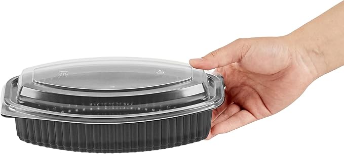 Restaurantware RW Base 28 Ounce Meal Prep Containers, 100 Microwavable To Go Containers With Lids - Disposable, Freezable, Black Plastic Oval Food Containers, Pack Hot And Cold Food, For Takeaway