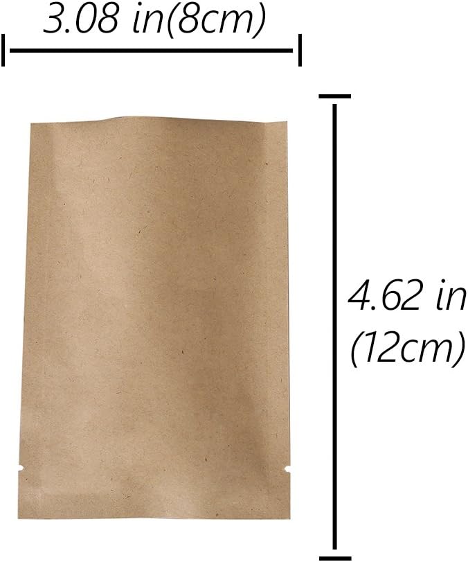 QQ Studio 100 PCS Kraft Mylar Inside Foil Open Top Sealable Bags (8x12cm(3.1x4.7"), 100x Kraft)