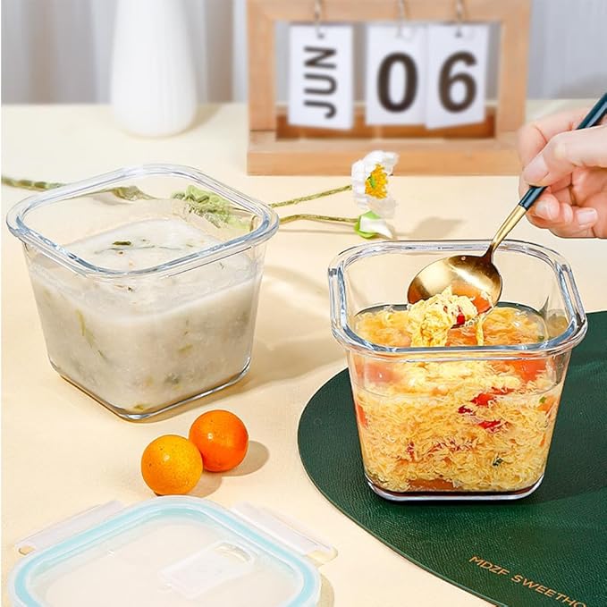 28oz glass soup containers with lids, Square Glass Meal Prep Storage Containers, Glass Soup Containers, Kitchen Meal Prep Bowls with Airtight Lids, Freezer, Microwave, Dishwasher Safe (4)