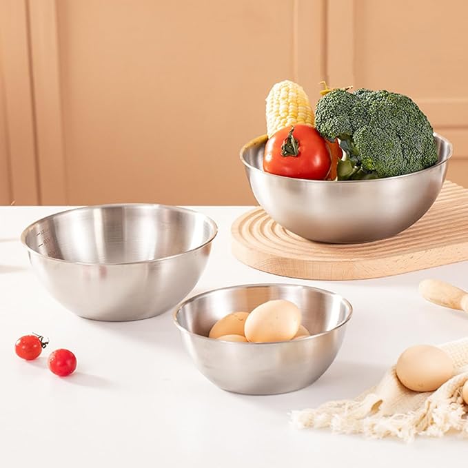 Stainless Steel Salad Bowls Set of 2 Mixing Bowl with Measurement Markings Snacks Bowls, 4.23 Quart Serving Bowls for Mixing, Cooking, Baking, Prepping and Home Kitchen Food Storage Bowls