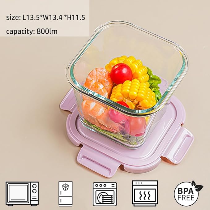 28oz glass soup containers with lids, Square Glass Meal Prep Storage Containers, Glass Soup Containers, Kitchen Meal Prep Bowls with Airtight Lids, Freezer, Microwave, Dishwasher Safe (4)