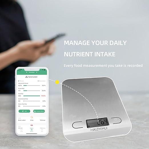 Fitdays Food Scale with Nutritional Calculator, Digital Kitchen Scale for Weight Loss, Smart Food Weight Scale with App for Calorie Cooking, Grams and Ounces, White, 11lb/5kg (KT630-WHITE)