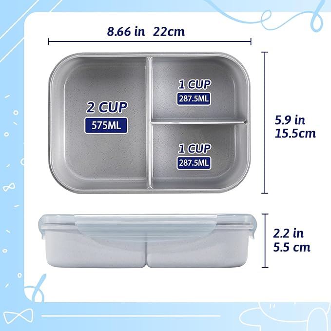 MISS BIG® Bento Box,Bento Box for Kids,Lunch Box Kids,Ideal Leakproof Kids Lunch Box,Lunch Containers No BPAs and Chemical Dyes,M/W,D/W & Fridge Safe(1150ml Gray)