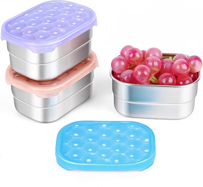 Kids Snack Pro - Stainless Steel Snack Containers for Kids | Easy Open Leak Proof Small Food Containers with Silicone Lids - Perfect Metal Toddler Lunch Box for Daycare and School (8oz*3)