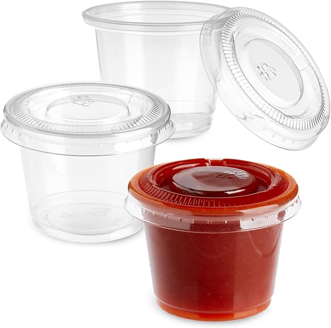 Juvale Disposable 1 Oz Portion Cups with Lids for Parties and Events In Bulk, Small Containers for Sample Tasting, Party Shots, Condiments, Sauces, Communion - Clear - 500-Pack