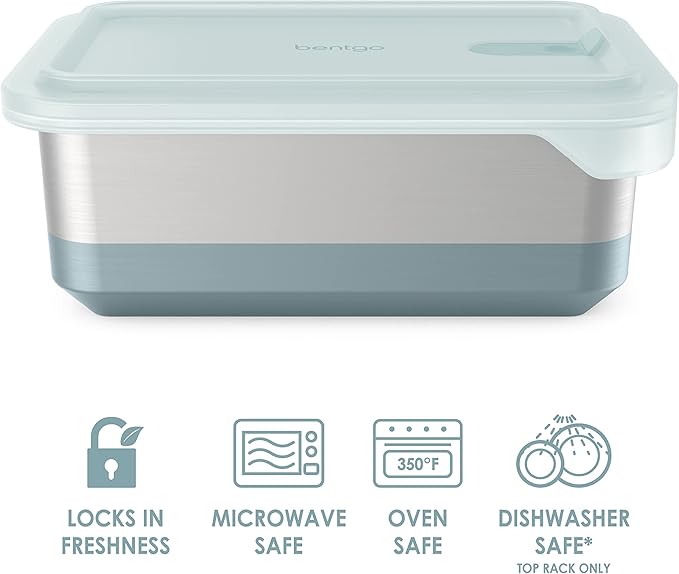 Bentgo® MicroSteel® Heat & Eat Container - Microwave-Safe, Sustainable & Reusable Stainless Steel Food Storage Container with Airtight Lid for Eco-Friendly Meal Prepping (Family Size - 8.5 Cups)