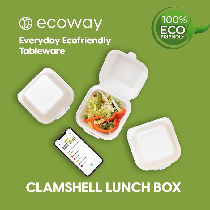 9 Inch Food Box Container Made With Bagasse Sugar Cane Fibers For Meals & Dessert, Take Away Container, Disposable, Eco-friendly, Compostable, Restaurants - Pack Of 50, White