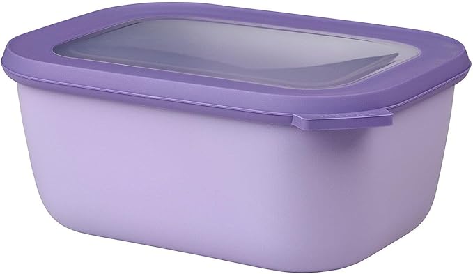 Mepal Cirqula 34oz/1,000ml Circular Rectangular Multi Food Storage & Serving Container with Transparent Lids | Perfect for Food Prep | Microwave & Dishwasher Safe | Nordic Lilac | Made in Holland
