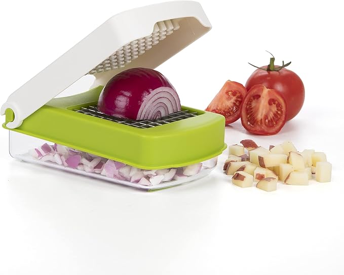 PrepWorks Compact Veggie Chopper – Space-Saving Manual Vegetable Cutter, Easy-to-Use, Stainless Steel Blades, BPA-Free