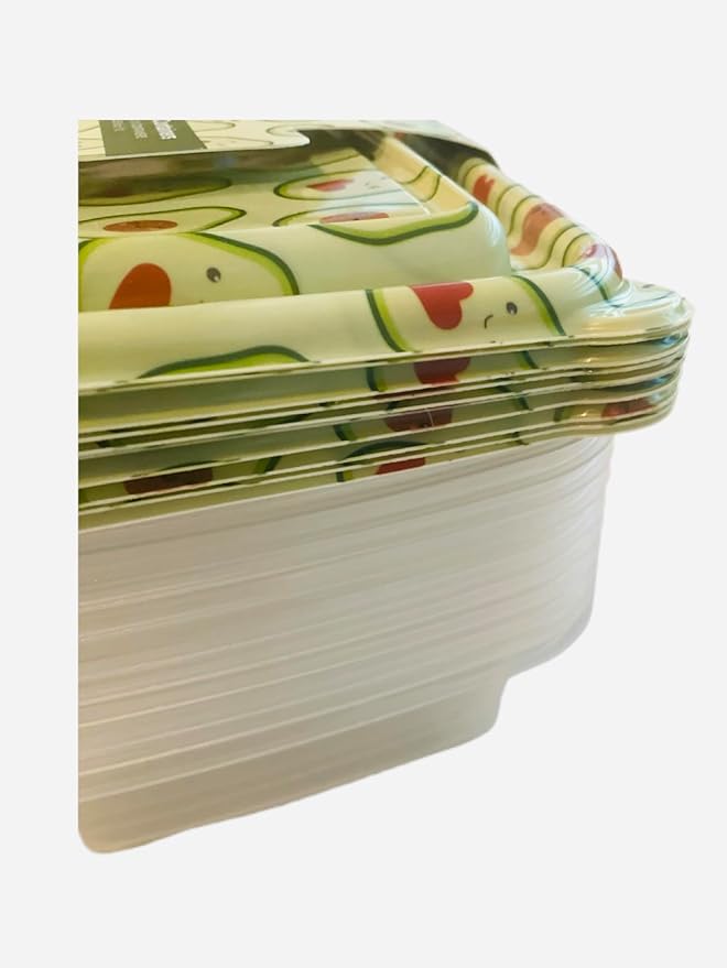COOK WITH COLOR 20 PIECE PLASTIC RECTANGULAR FOOD CONTAINERS, 10 LIDS & 10 CONTAINERS CAPACITY 33.8 OZ (1L) 9 X 6 X 2 (HAPPY AVOCADO)