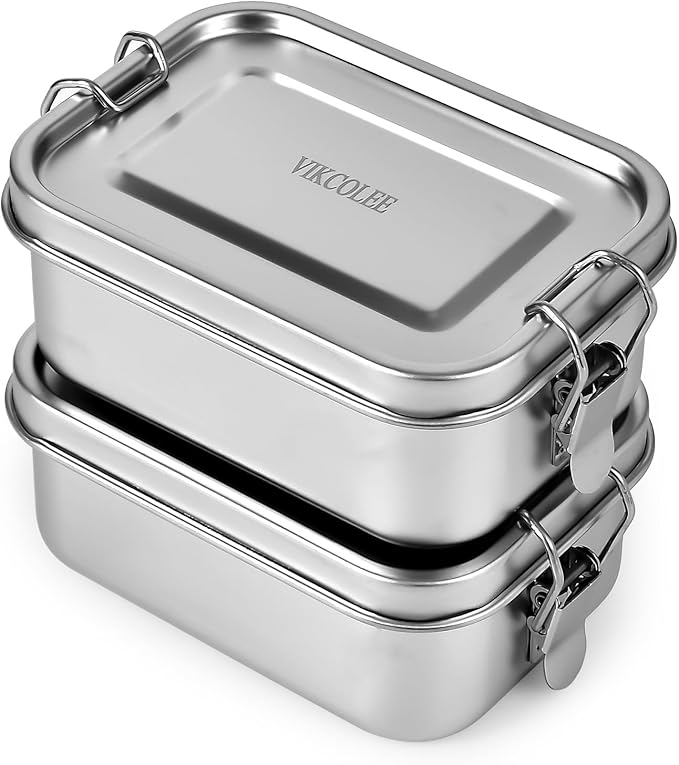 2 PCS Stainless Steel Bento Box 550ml, Metal Lunch Box Food Containers, Steel Lunch Container for Home, Work, Camping