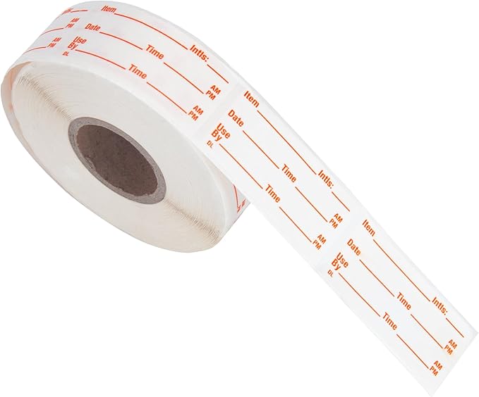 L LIKED 500 Stickers Use by 1 x 2 Inch Dissolvable Food Storage Labels for Containers Prep roll of 500 (Red)
