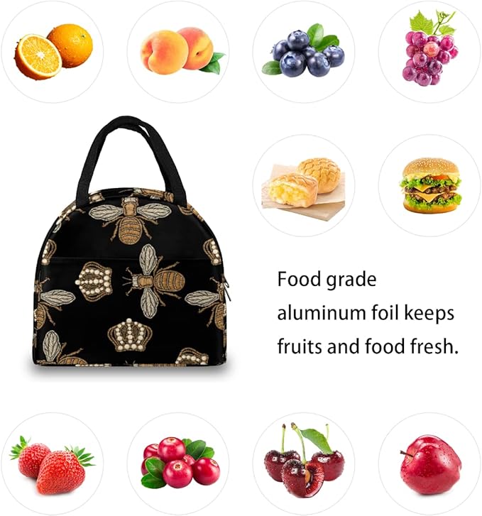 Insulated Lunch Bag for Women Men Golden Bee Waterproof Thermal Tote Bag Reusable Lunch Box Container Lunch Holder Leakproof Lunch Cooler Bag Picnic Travel Work