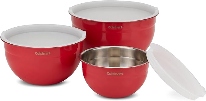 Cuisinart CTG-00-SMB Stainless Steel Mixing Bowls with Lids, Set of 3, Red