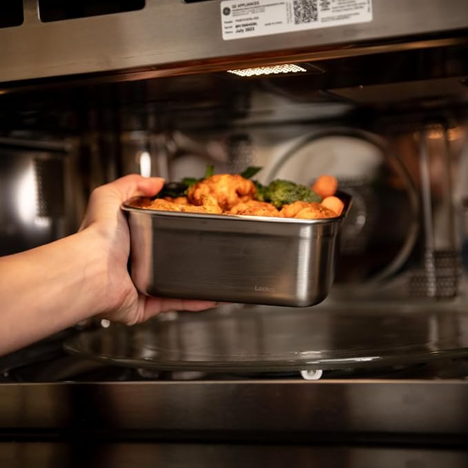 LocknLock Stainless Steel Food Storage Container - Airtight, Leak-proof, Stackable (700ml/1300ml) | Modular Design for Meal Prep, Lunch, Freezer & Dishwasher Safe