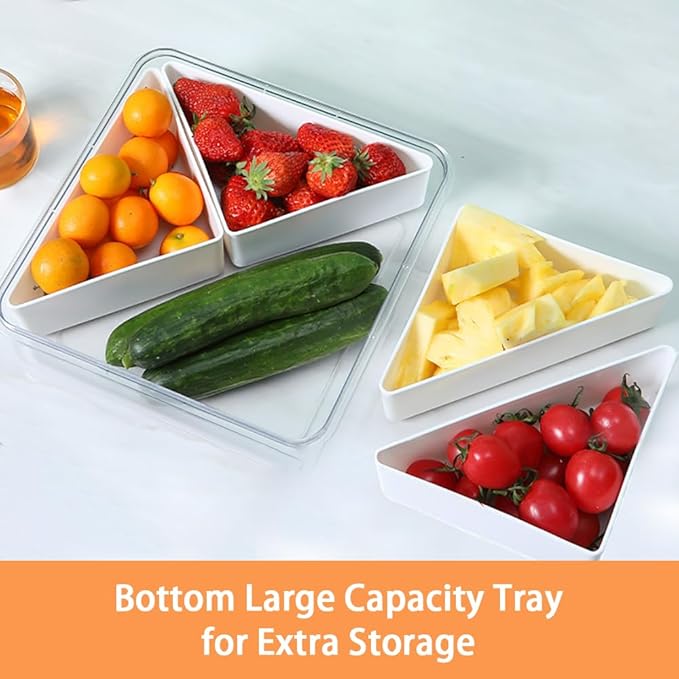 2Pack Veggie Tray With Lid for Fridge Organizer Bins Divided Snackle Box Container with 4 Compartments for Party Serving Platter, Fruit Tray with dip, Snack Storage, Reusable Meal Prep