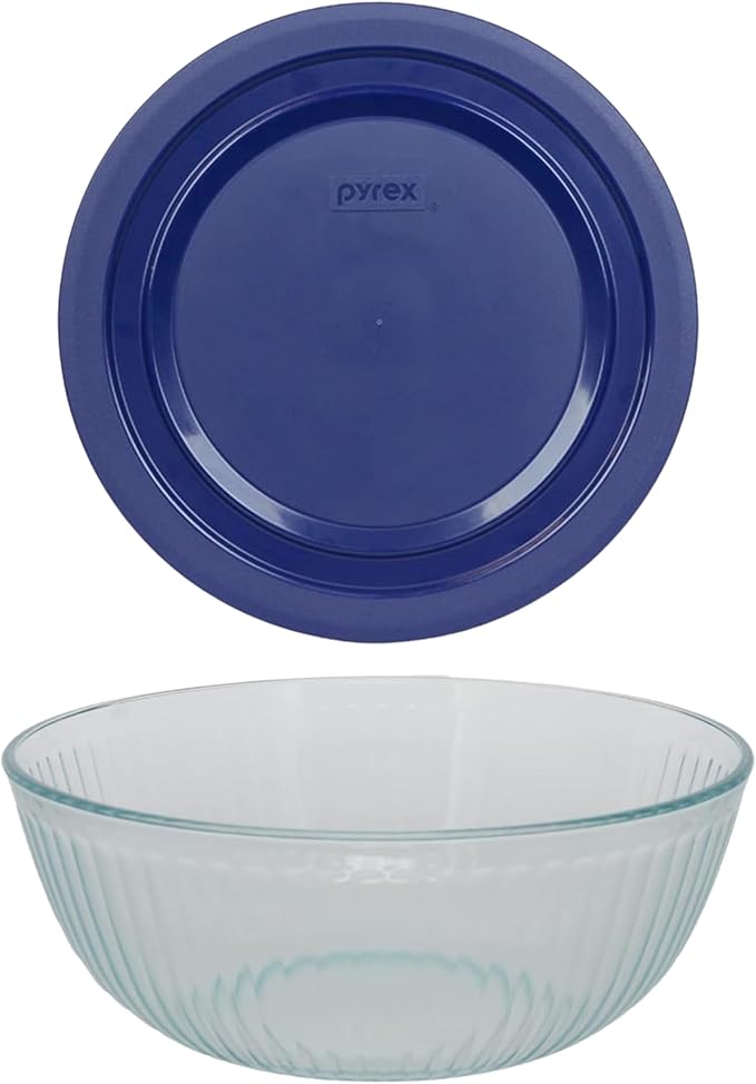 Pyrex (1 7404 4.5qt Sculpted Glass Mixing Bowl with 7404-PC Blue Lid