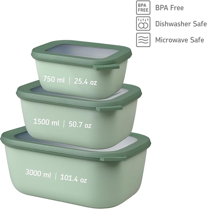 Mepal Cirqula 3000ml / 101oz Circular Rectangular Multi Food Storage & Serving Container with Transparent Lids | Perfect for Food Prep | Microwave & Dishwasher Safe | Nordic Black | Made in Holland