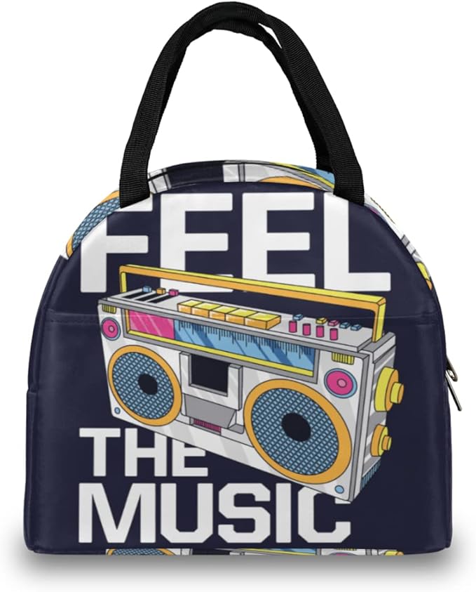 Insulated Lunch Bag for Women Men Retro Music Cartoon Boombox Waterproof Thermal Tote Bag Reusable Lunch Box Container Lunch Holder Leakproof Lunch Cooler Bag Picnic Travel Work