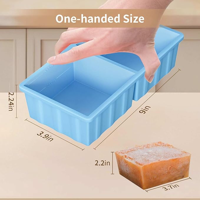 Silicone Freezer Tray for Soup Ice Cubes: 2-Cup Freezing Tray with Lid for Meal Prep - 2 Pack Silicon Soup Portion Freeze Tray Make Stock Souped Ice Cube