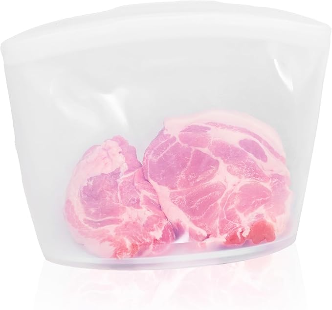 Platinum Silicone Food Grade Reusable Storage Bag, 10.6Cup Leak-Proof Airtight Seal, BPA-Free, Microwave, Freezer & Dishwasher Safe, Heat Resistant Sous Vide,Silicone Snack Bags, White