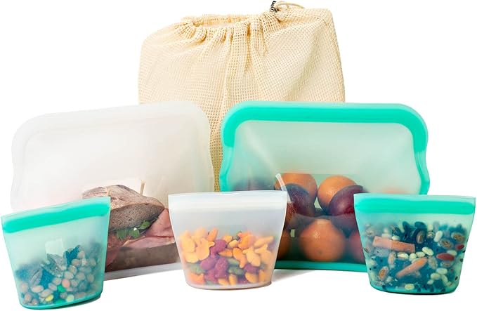 Easy Open 100% Silicone Locking Zipper portion control cups/Baby & Kid Snack Containers 4 – 8oz cups with Complementary silicone straw- 4 set of 8oz. Cups