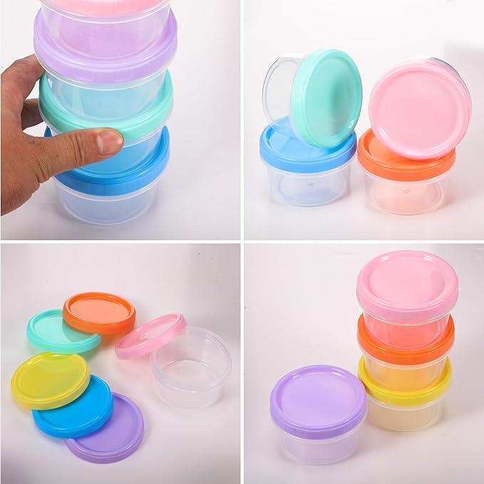 Reusable 7 oz Plastic Containers with Lids Food Storage Jars Multicolor Stackable Containers Meal Prep Food Storage Jars, Freezer Microwave Safe(24 Pcs)