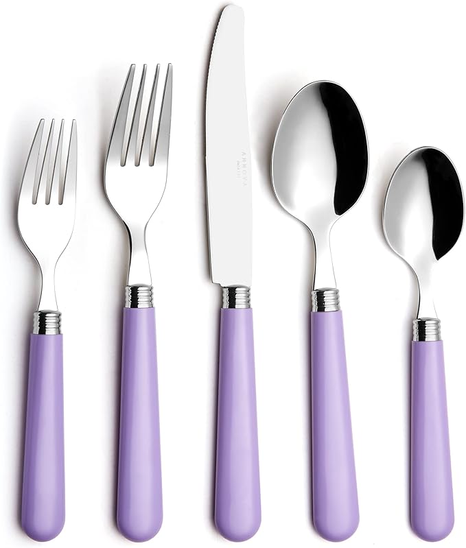 ANNOVA Silverware Set 20 Pieces Stainless Steel Cutlery Color Handle Flatware - 4 x Dinner Knife; 4 x Dinner Fork; 4 x Salad fork; 4 x Dinner Spoon; 4 x Dessert Spoon Lilac, Purple