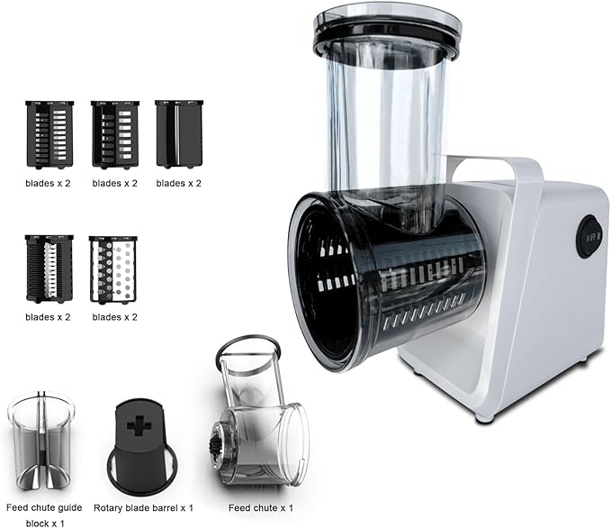 Electric Cheese Grater Salad Maker 300W Electric Vegetable Slicer Shredder Chopper for Fruits with 5 Different Shapes of stainless steel Blades Stainless Steel Food Cutter for Vegetables and Cheeses