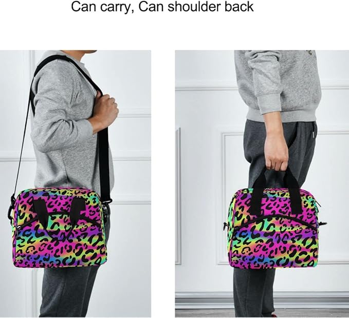 MNSRUU Insulated Lunch Bag - Rainbow Leopard Print Cheetah Neo Lunch Box Women & Men Cooler Bag Reusable Leakproof with Adjustable Shoulder Strap For Work & School