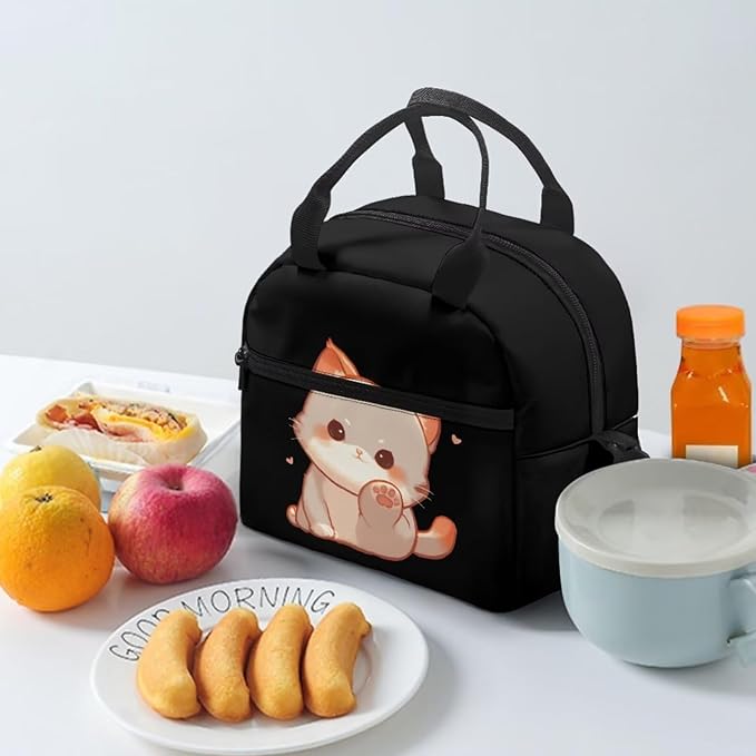 Showudesigns Cute Cat Lunch Bags for Girls 6-8 8-10 10-12 Black Lunch Box Kids Boys Insulated Lunch Bags Thermal Meal Tote Kit with Zipper Back To School Crossbody Tote Bag