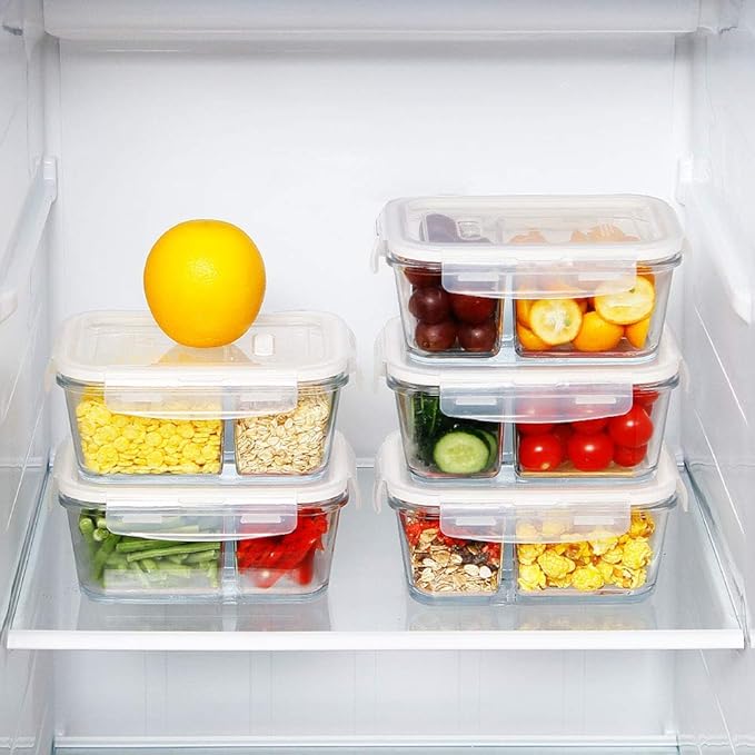 DAS TRUST 3 Pack 36oz Bento Box Glass Meal Prep Containers with 3 Compartments, Glass Food Storage Containers with Lids, Meal Prep Bowls, Lunch Box, Oven & Microwave Safe