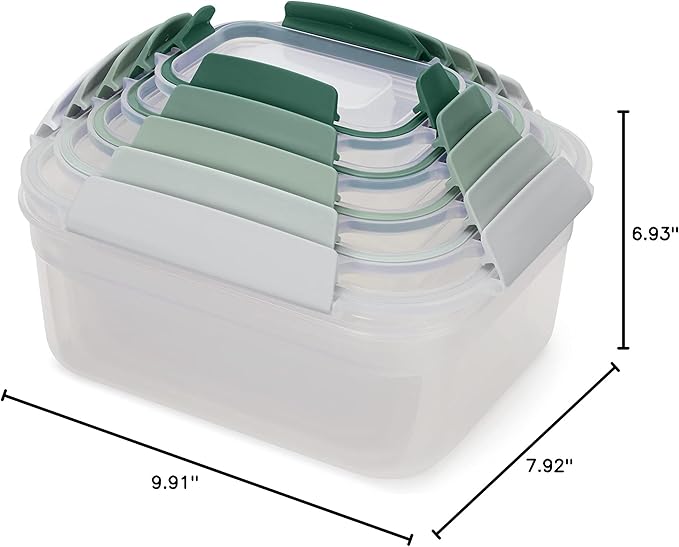 Joseph Joseph Nest Lock, 10 Piece Plastic Food Storage Container set with lids, Leak Proof, Airtight, Space Saving, Kitchen Storage - Sage Green