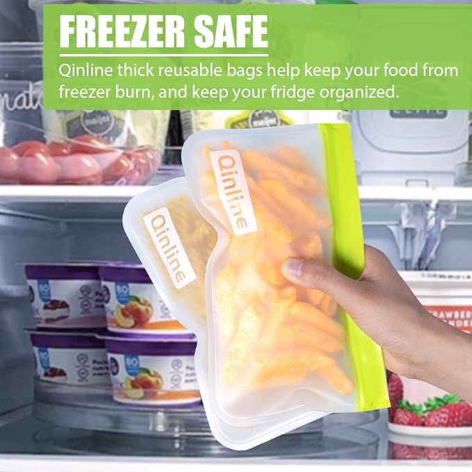 Reusable Food Storage Bags - 24 Pack Freezer Bags, Reusable Bags Silicone, Extra Thick Leakproof Reusable Lunch Bag for Salad Fruit Marinate Meats - 8 Gallon 8 Sandwich 8 Snack Bags