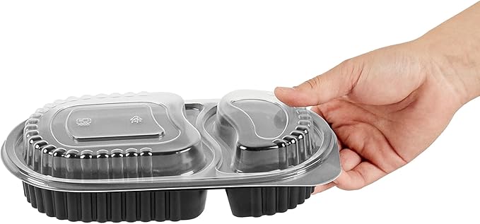 Restaurantware RW Base 20 Ounce Meal Prep Containers, 100 Microwavable To Go Containers With Lids - Disposable, Freezable, Black Plastic Oval Food Containers, Pack Hot And Cold Food, For Takeaway