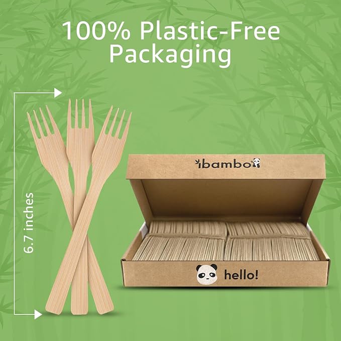 100% Bamboo Forks Set - Eco Friendly Disposable Cutlery (600 Compostable Forks) | Disposable or Reusable Bamboo Utensils | Compostable FSC Certified Silverware for Weddings, Camping, Parties