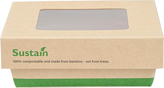 Restaurantware-13 Ounce Sturdy Paper Take Out Boxes, 200 Disposable Take Out Food Containers - With PLA lining, Paper Lid With Clear PLA Window, Bamboo Paper Containers, Compostable, Greaseproof