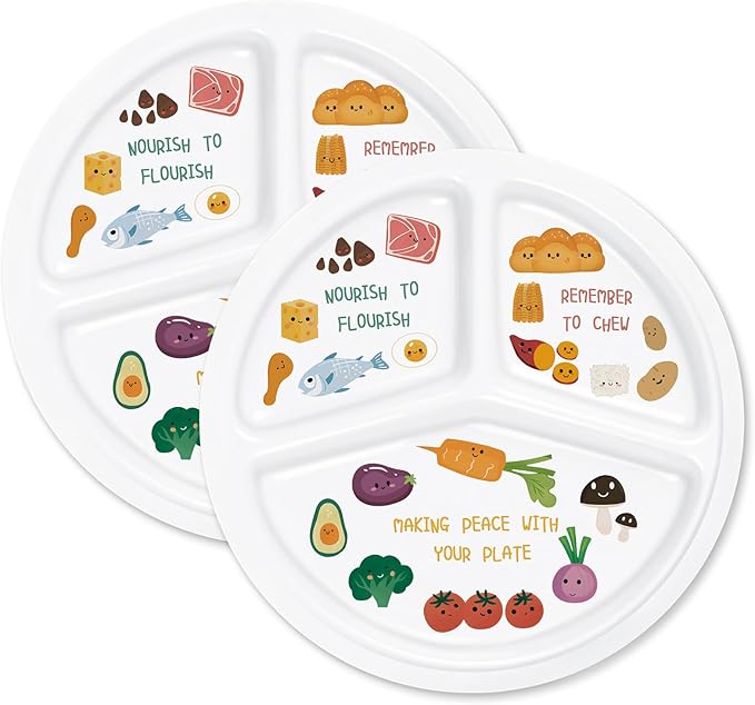 10 Inch Portion Control Bariatric Plate - Divided Melamine Plate with Cute Healthy Eating Icons and Motivational Message for Balanced Meals (2 Pack)