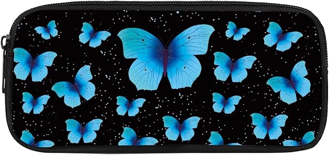 Dolyues Blue Butterfly Backpack Purse for Girls for School Kids Bookbag with Lunch Bag Pencil Case Elementary Middle School Back Pack Students Schoolbag Women Travel Daypack Rucksack