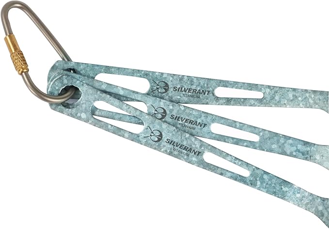 Titanium 3 Piece Cutlery Set, Extra Strong Ultra-Lightweight Durable Knife Fork & Spoon Tableware for Outdoor Camping & Hiking, Comes with Drawstring Bag & Titanium Carabiner-Blue