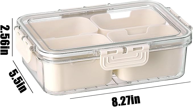 Plastic Divided Serving Tray with Lid and Handle Snack Box Charcuterie Container Portable Snack Platters Organizer for Candy, Fruits, Snacks, Nuts, for Party, Entertaining (White 4 compartments)