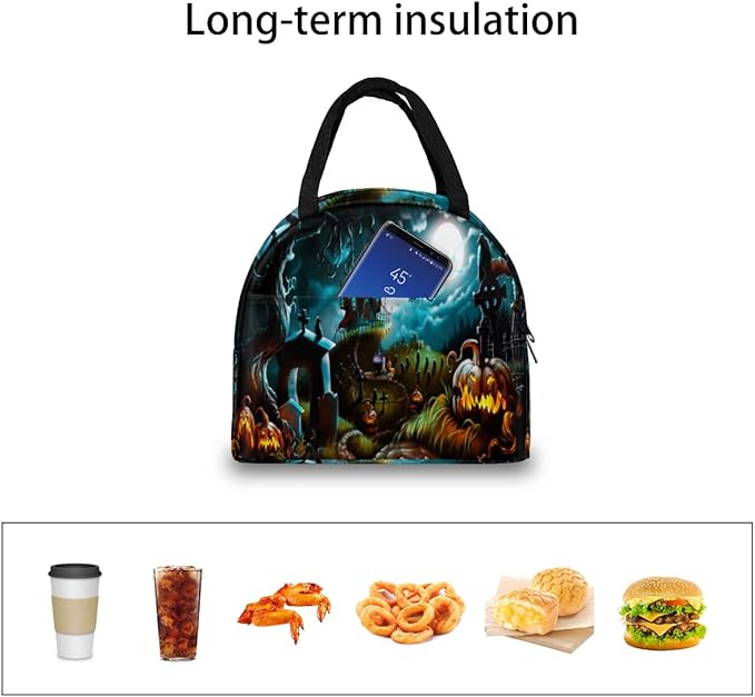 Insulated Lunch Bag for Women Men Halloween Witch Castle Pumpkin Waterproof Thermal Tote Bag Reusable Lunch Box Container Lunch Holder Leakproof Lunch Cooler Bag Picnic Travel Work