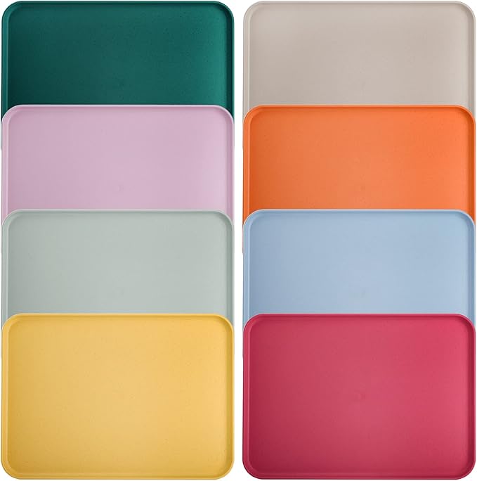 Lyellfe 8 Pack Fast Food Serving Tray, 15 by 10-Inch Wheat Straw Cafeteria Tray, Colorful Restaurant Serving Trays, Rectangular Serving Platter for Party, Home, School, Restaurant