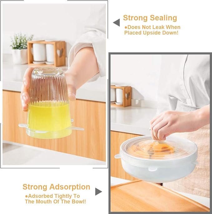 4 Pack Same Size Silicone Stretch Lids, Thicker Reusable Sturdy Silicone Container Cover, Expandable Food Storage Covers, Dishwasher and Freezer Safe, 5.71in(14.5cm)