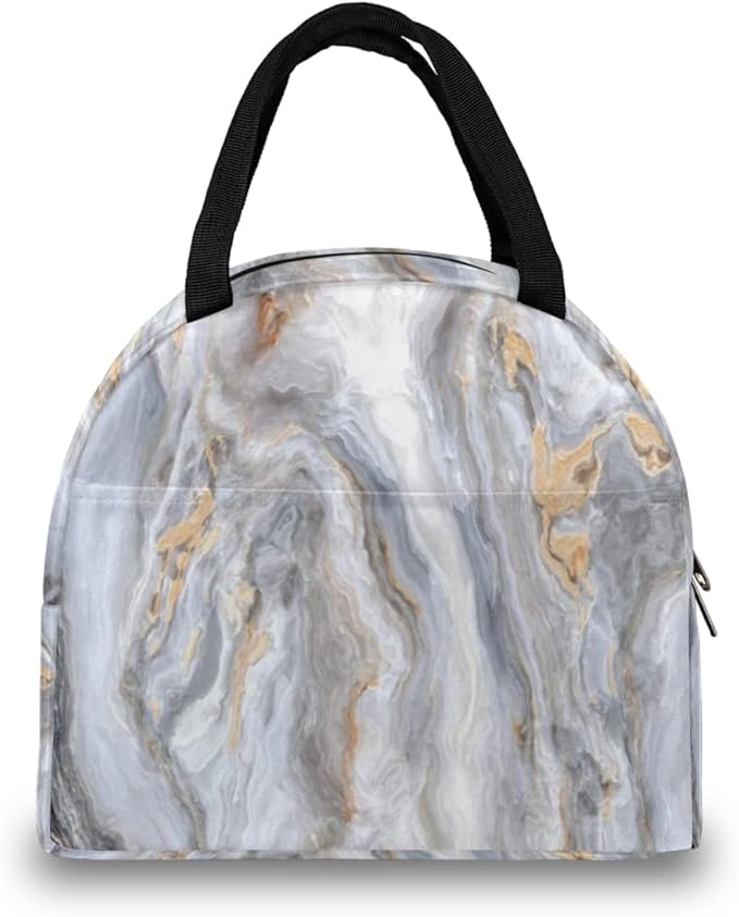 Insulated Lunch Bag for Women Men Gray Marble Texture Waterproof Thermal Tote Bag Reusable Lunch Box Container Lunch Holder Leakproof Lunch Cooler Bag Picnic Travel Work