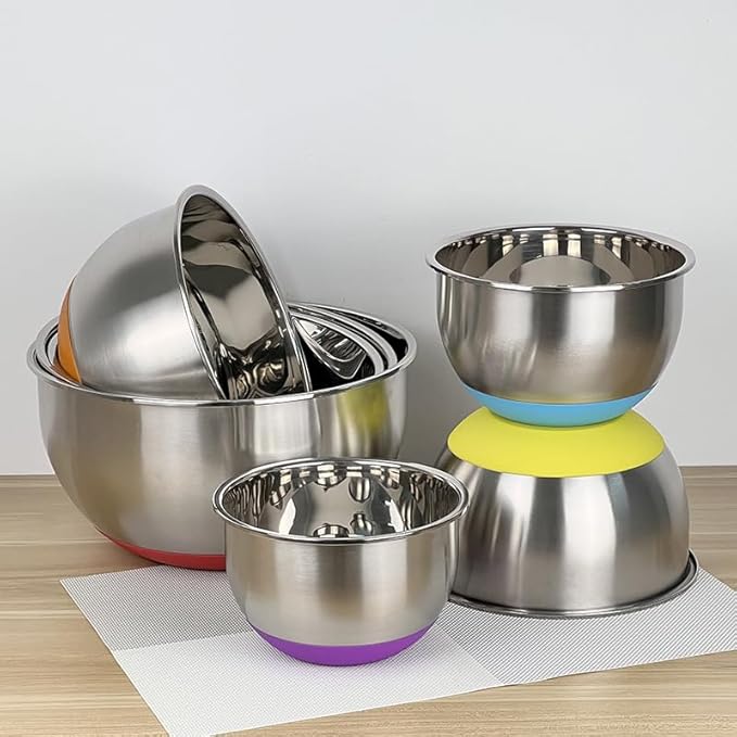 Chef Stainless Steel Mixing Bowls Set with Lids, Airtight Food Storage Bowls for Meal Prep and Baking