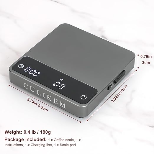 Coffee Espresso Scale with Timer, Mini, Automatic, Digital, Four Modes, Rechargeable, for Barista, 0.3-2000g/0.1g